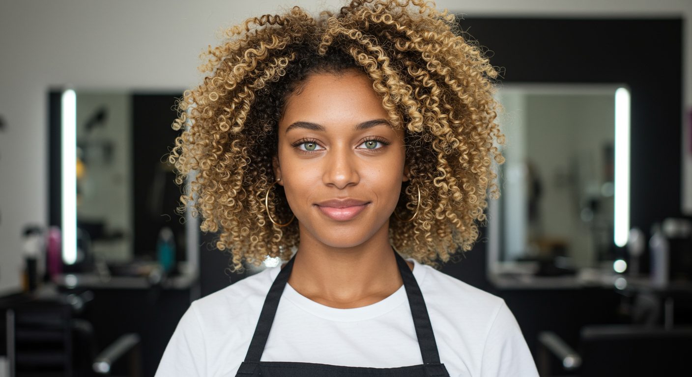 Female hair stylist in a salon setting.